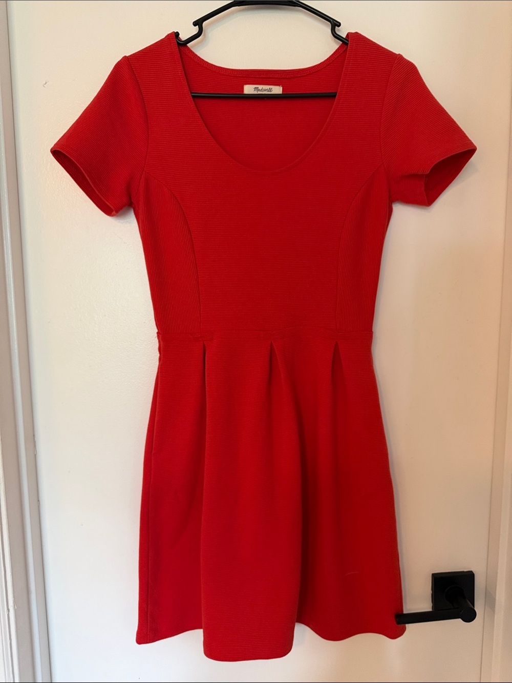 Madewell Orange/Red Bistro Short Sleeve Ribbed Fit & Flare Dress with Pockets
